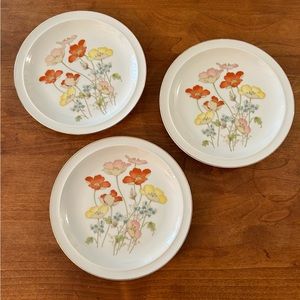 3 Painted Poppy salad plates by Fanci Florals Japan 7.5”